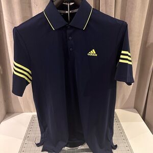 Adidas Men's Dark Blue Polo with Yellow Stripes